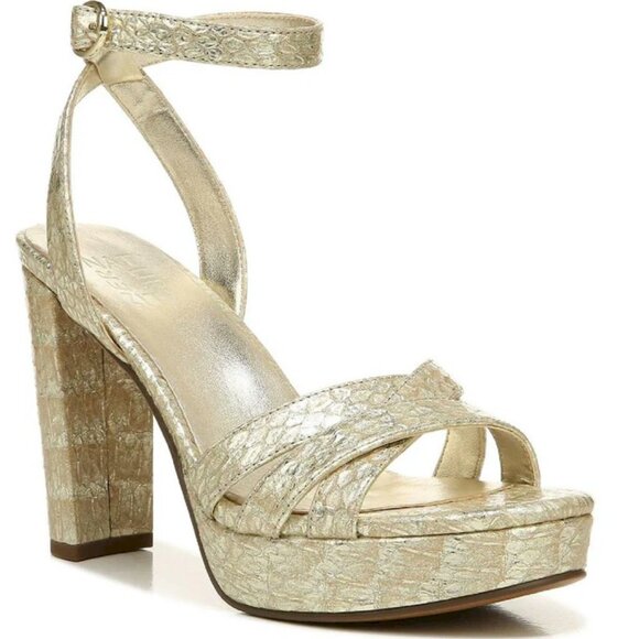 Naturalizer Mallory Gold Platform Ankle Strap Sandal Heels Size 9W New in Box - Picture 1 of 6